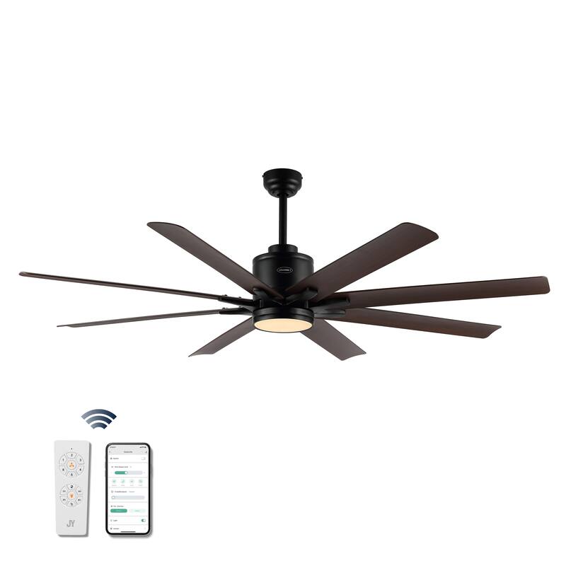 Miranda 66" 1-Light Contemporary Iron Mobile-App/Remote-Controlled 6-Speed Ceiling Fan with Integrated LED Light by JONATHAN Y
