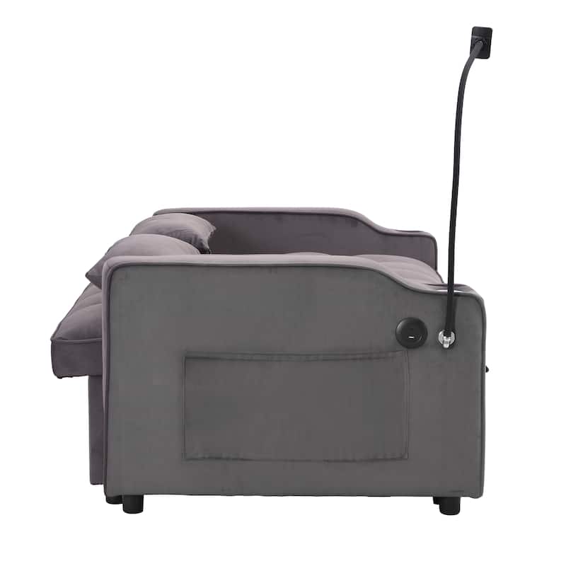 Foldable Sofa Bed with USB and Phone Holder, 2-Seat Settee with Two Pillows, Love Seat Couch with Adjustable Backrest