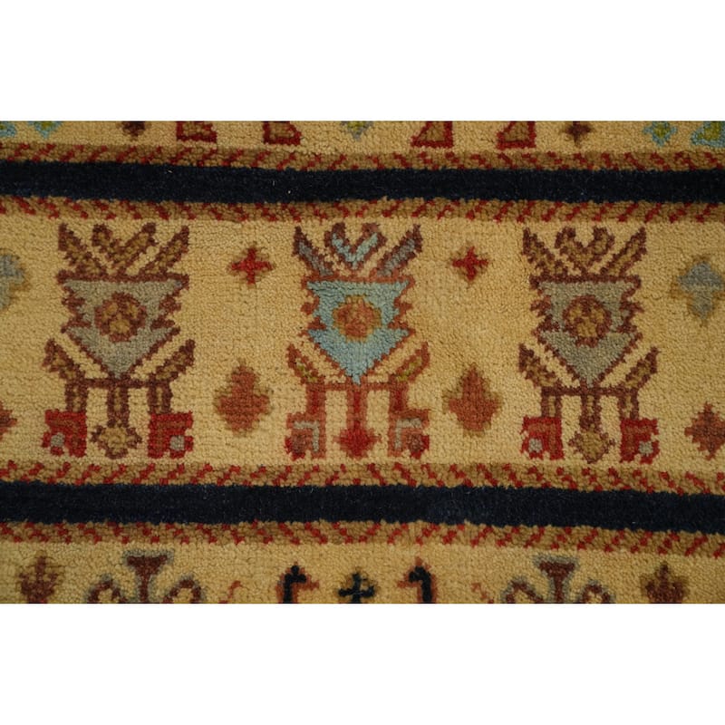Hand-knotted Traditional Wool Yellow Geometric Oriental Area Rug - 10' 0'' X 7' 11''