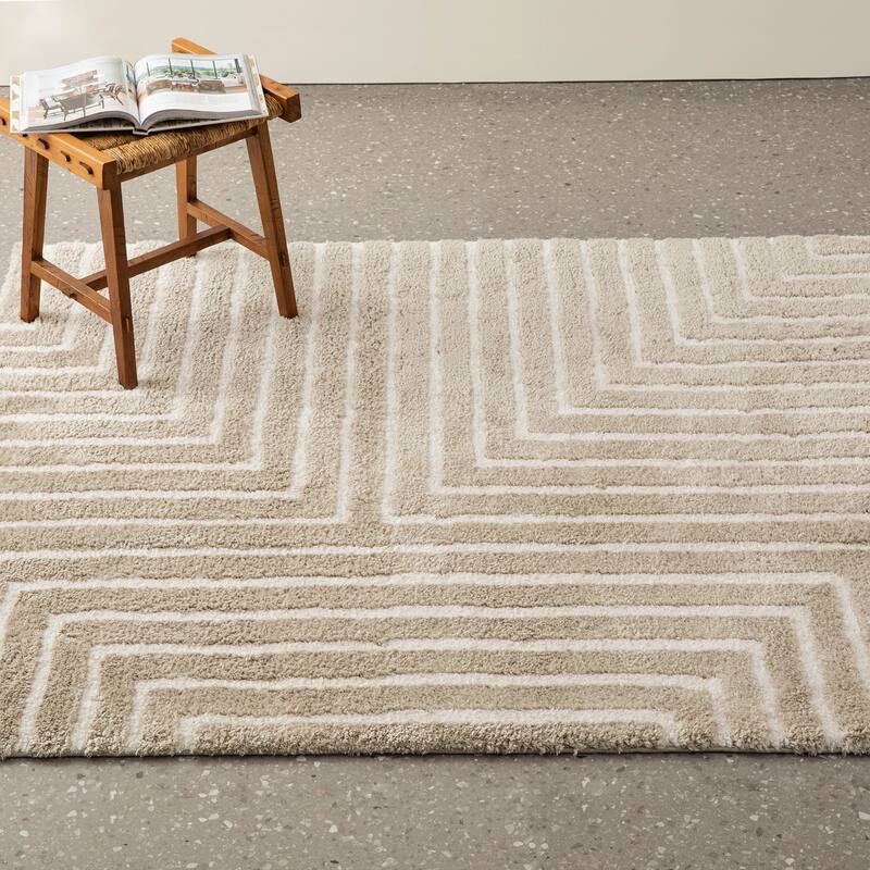 Glitzhome Modern Geometric Abstract Pattern High-Low Shag Area Rugs
