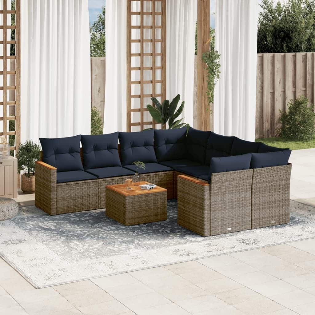 vidaXL Patio Sofa Set with Cushions Outdoor Furniture 9 Piece Poly Rattan - 24.4x 24.4x 27.2