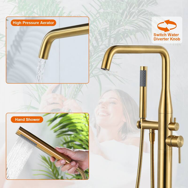 WOWOW Minimalist Freestanding Bathtub Faucet with Handheld Shower