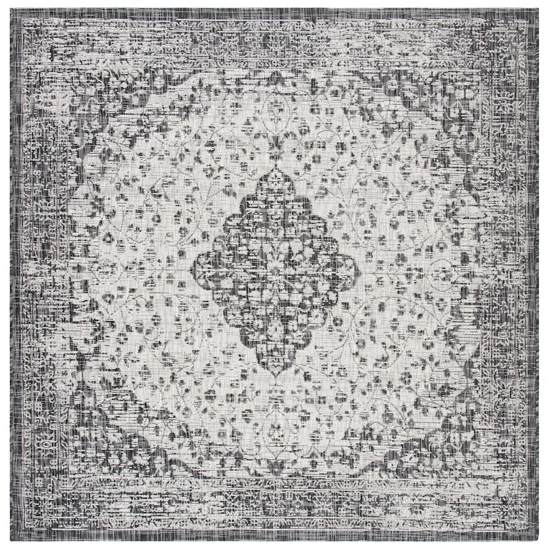 SAFAVIEH Courtyard Boud Indoor/ Outdoor Waterproof Patio Backyard Rug - 6'7" Square - Black/Grey