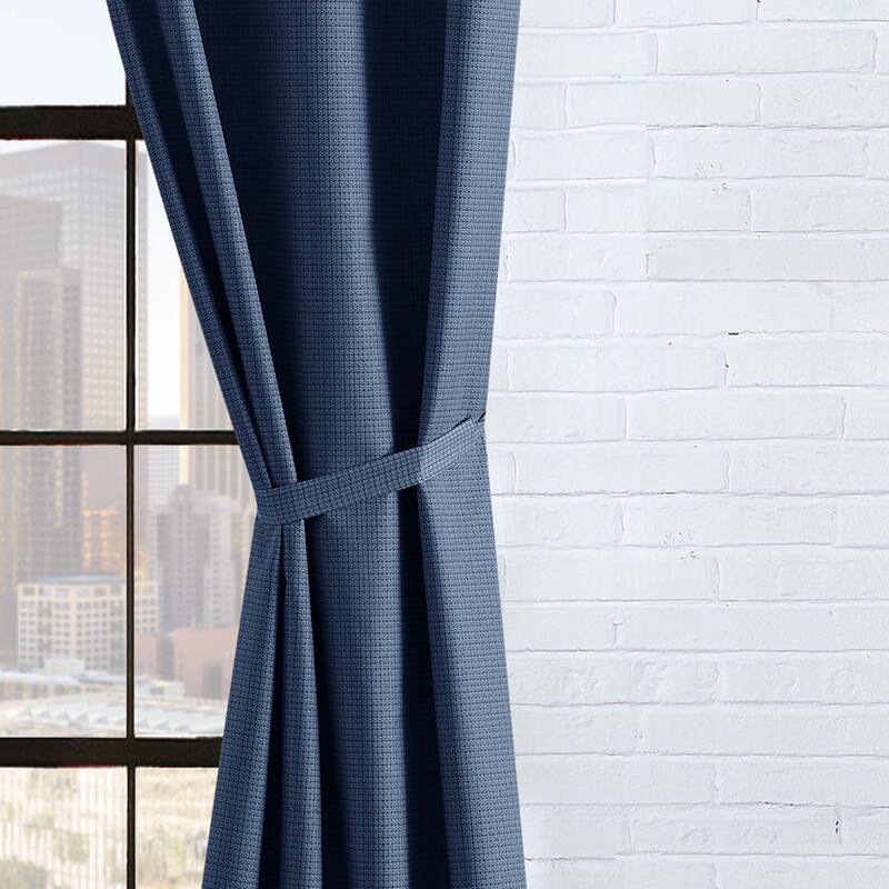 Lucky Brand Finley Textured Blackout Grommet Window Curtain Panel Pair with Tiebacks