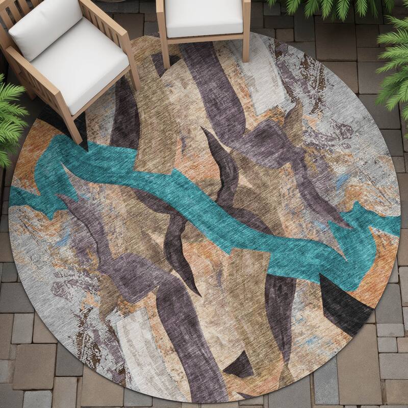 Machine Washable Indoor/Outdoor Contemporary Brushstrokes Chantille Rug - Gray - 8' x 8'