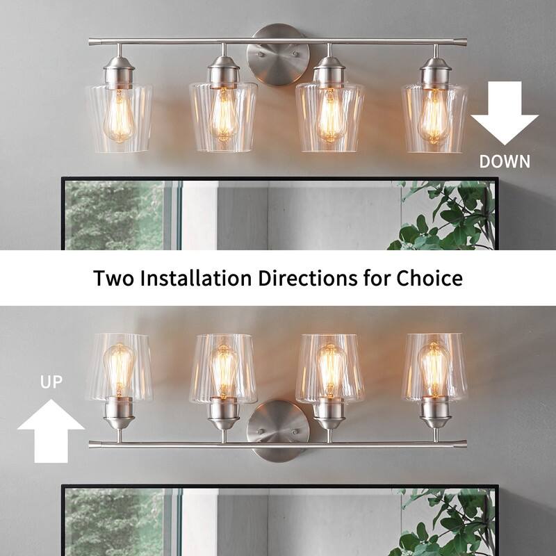 KAWOTI 4-Light Dimmable Metal Bathroom Vanity Light with Glass Shade