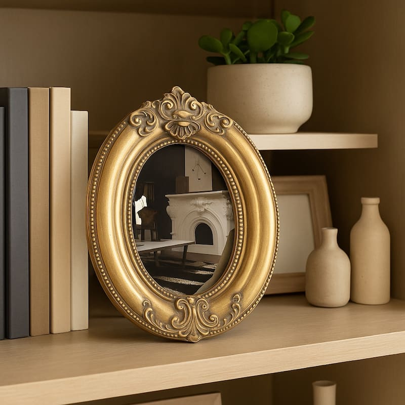 Resin Oval Applique Decorative Photo Frame - Gold, 4x6 in.