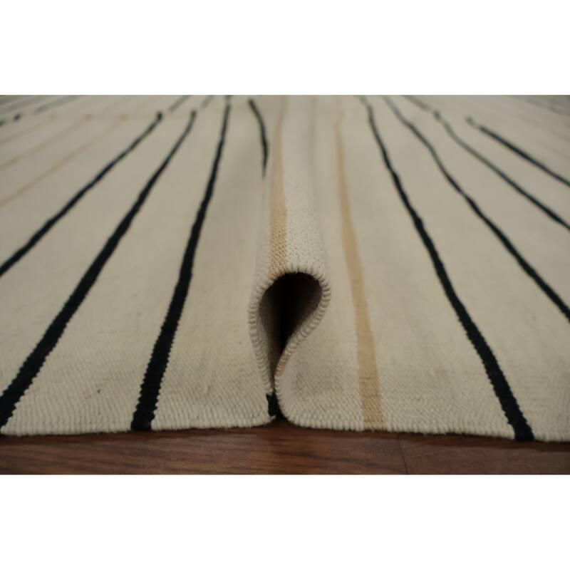 Hand Woven Oriental 100% Wool Carpet Southwestern Modern Beige & Ivories Kilim Area Rug - 8' 10'' X 6' 1''