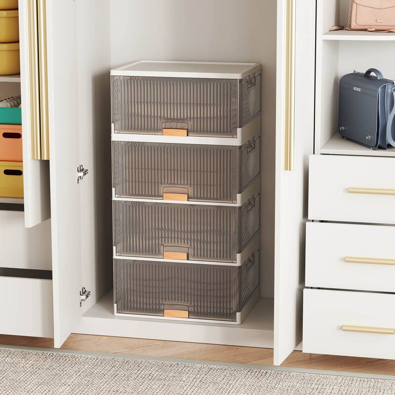 Costway 4-Cube Stackable Storage Bins with Detachable Wheels 13.5Gal - See Details