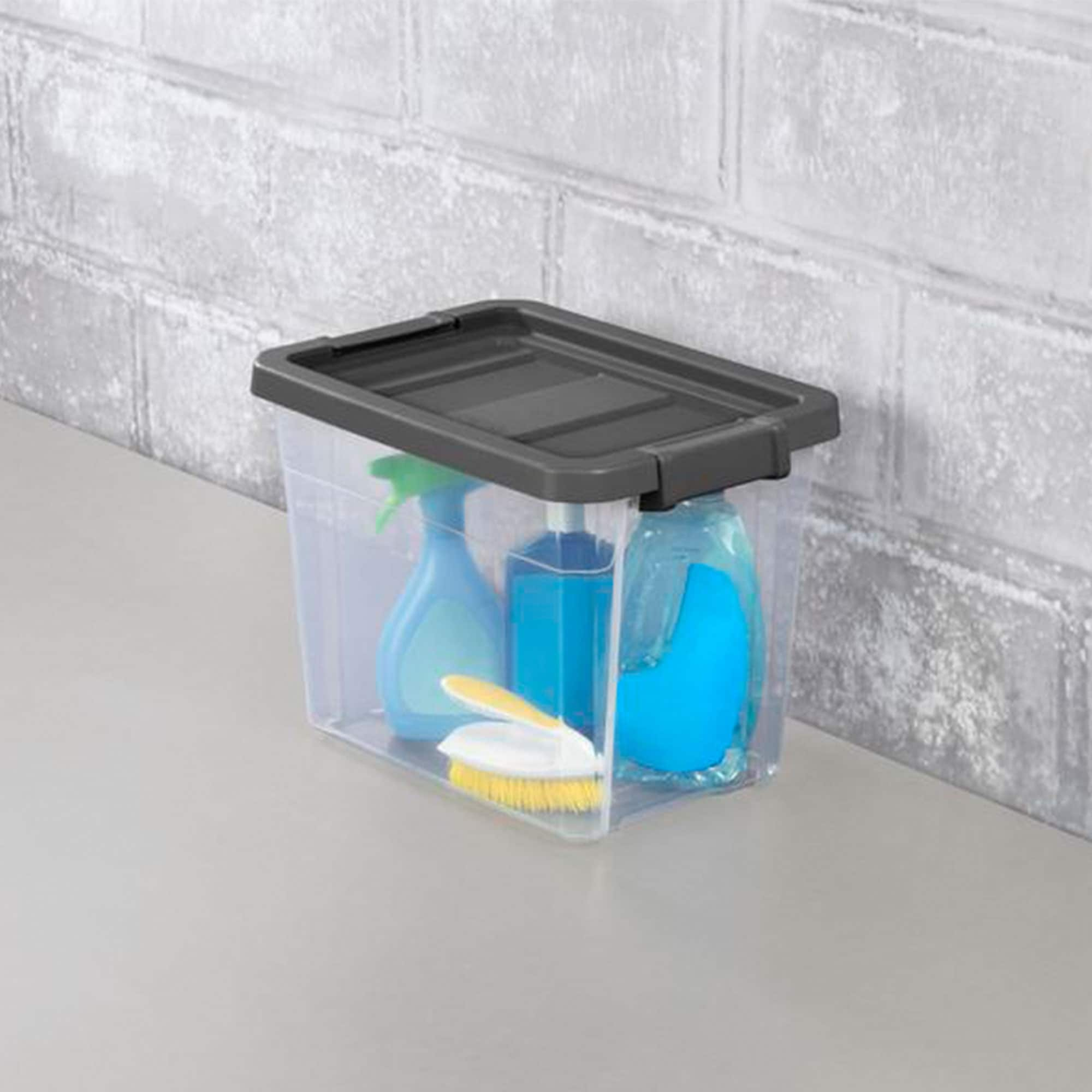 Sterilite 30 qt Clear Plastic Stackable Storage Bin with Grey Latch Lid, 6 Pack