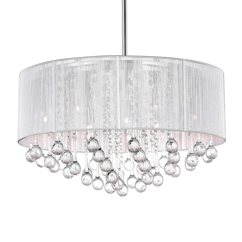 Water Drop 9 Light Drum Shade Chandelier With Chrome Finish