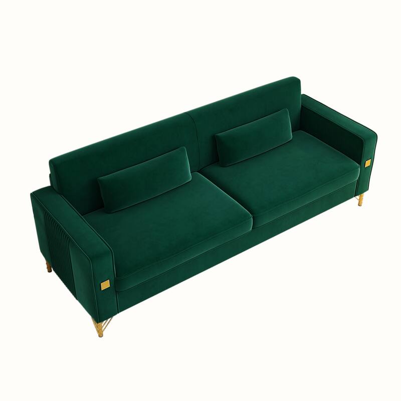 85.63" Velvet Sofa Couch with Cushions, Loveseat for Living Room, Square Armrest Upholstered Sofa with Metal Legs