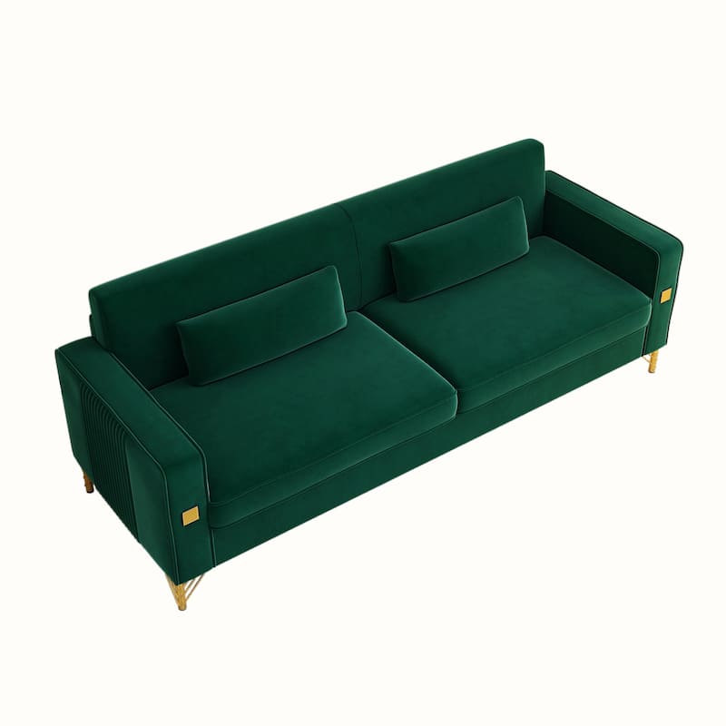 Roomfitters Mid-Century Modern Upholstered Sofa with Gold Metal Legs and Square Arms, Elegant Couch for Living Room