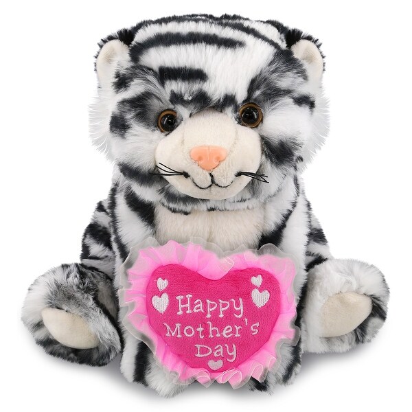 DolliBu Mothers Day Super Soft Plush Squat White Tiger with Pink