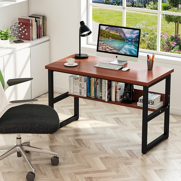 Shop Tribesigns Computer Desk With Bookshelf Simple Modern Style