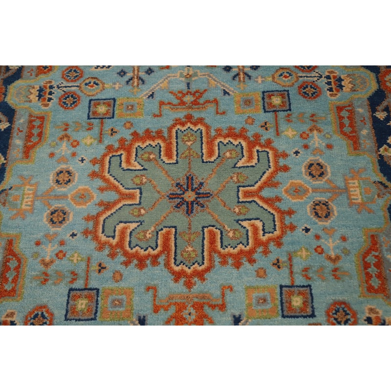 Hand Knotted Oriental 100% Wool Carpet Traditional Medallion Navy Blue & Blues Kazak Area Rug - 5' 11'' X 3' 11''