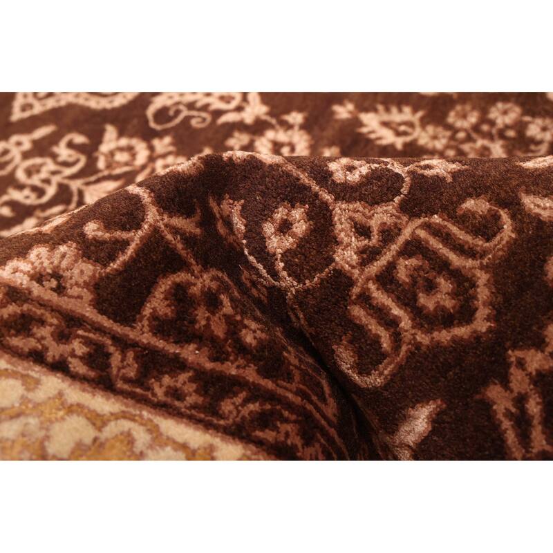 ECARPETGALLERY Hand-knotted Mirzapur Dark Brown Silk, Wool Rug - 5'0 x 6'10