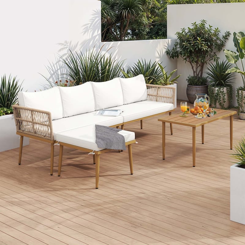 All-Weather 4-Piece Outdoor Wicker Sectional Sofa Set,L-Shaped Patio Conversation Set