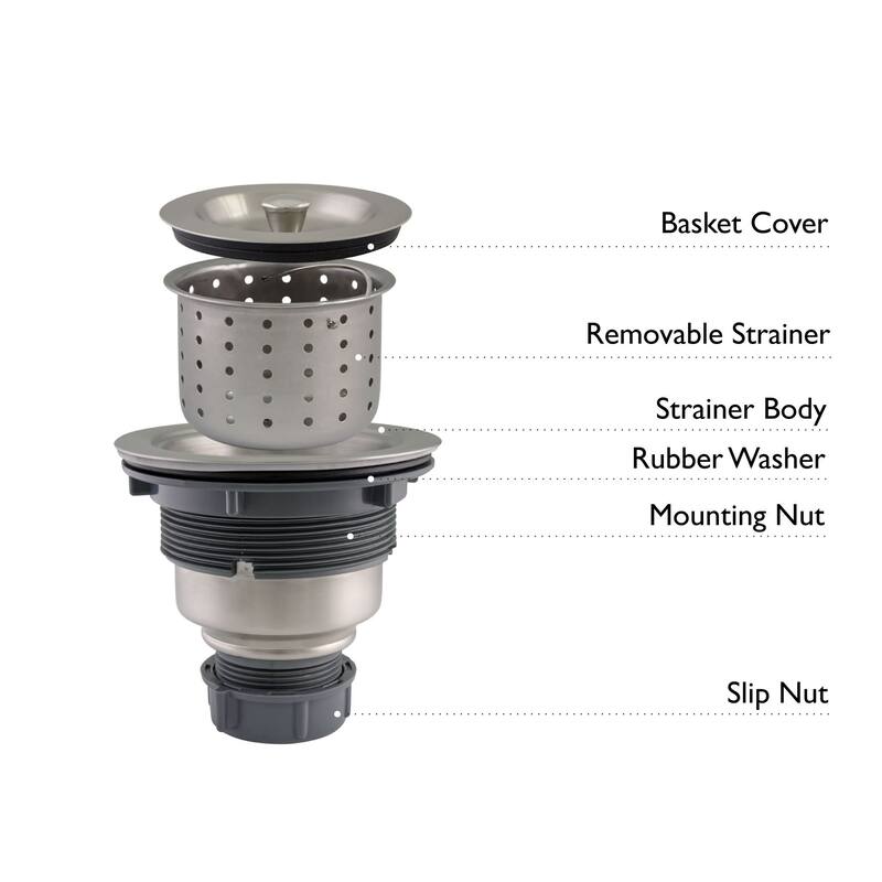 Design House 3-1/2" Basket Strainer with Deep and Removable Food Waste - Satin Stainless Steel