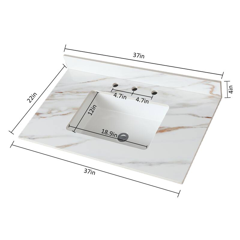 31 Inch Marble Vanity Top,Bathroom Vanity Top with Undermount Rectangular Middle Sink and 4 Inch Height Backsplash