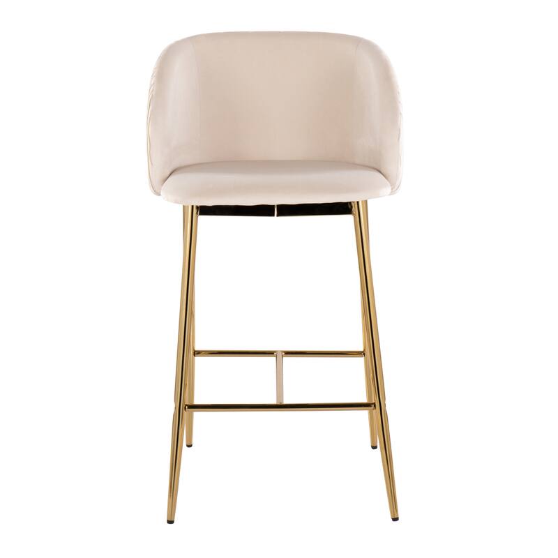 Lumisource Waves Counter Stool in Chrome and Silver Velvet - Set of 2 - 21"Lx19.75"Wx36"H