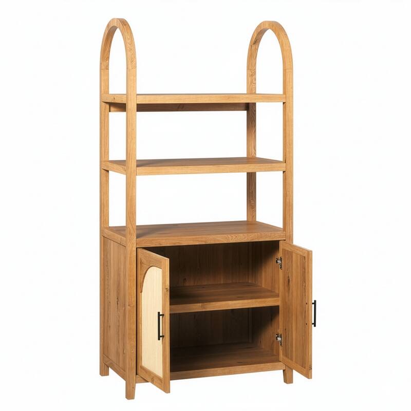 Walker Edison Modern Arched Bookshelf Cabinet with Reeded Doors