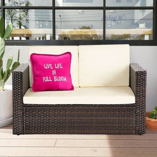 Shop Gymax 2pcs Patio Rattan Loveseat Sofa Ottoman Daybed Garden