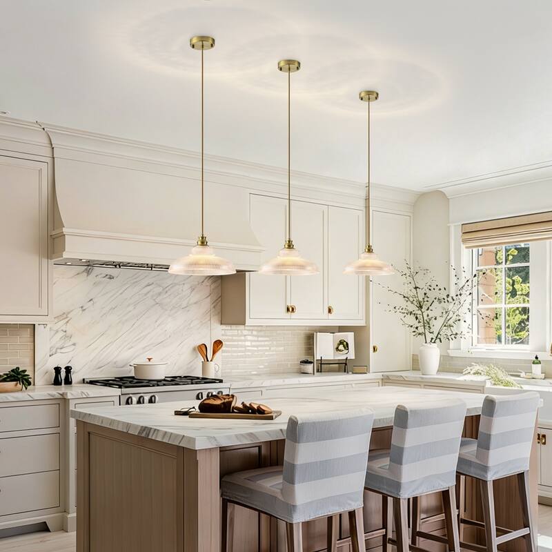 Starsky 1-Light Farmhouse Dome Ribbed Glass Texture Single Pendant