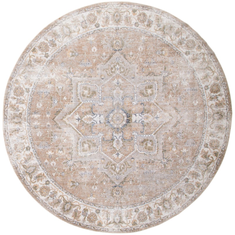 Nourison Abby Machine Washable Indoor only Persian Floral Area Rug. - 5'3" x Round - Beige - Round