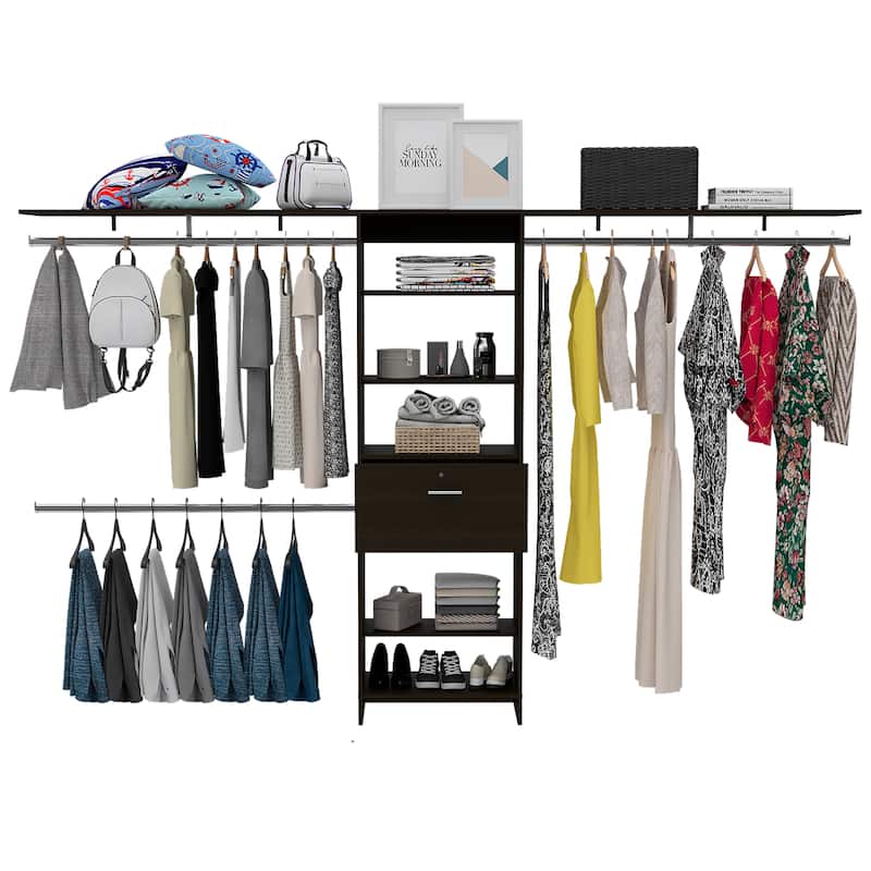 Closet System with three Top Shelves for Bedroom, Black