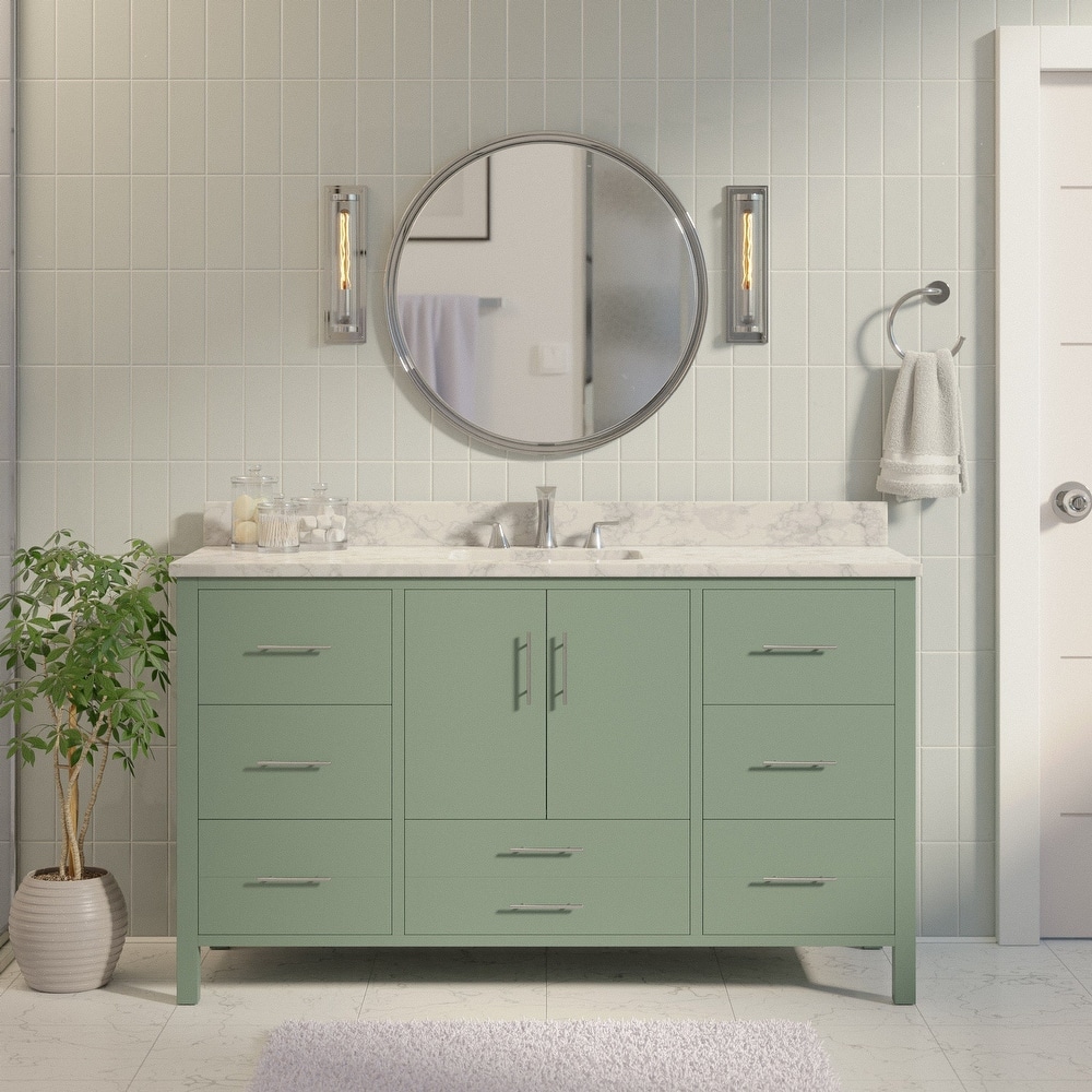 KitchenBathCollection California 60" Single Bathroom Vanity with Carrara Marble Top