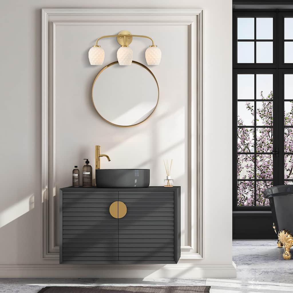 Dita 23 in. 3-Light Brushed Gold Vanity Light with Etched Opal Glass Shades