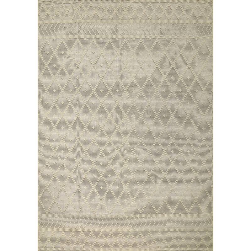 Hand Knotted Oriental 100% Wool Carpet Modern Geometric Greys & Charcoal Modern Gotti Design Area Rug - 9' 7'' X 7' 10''