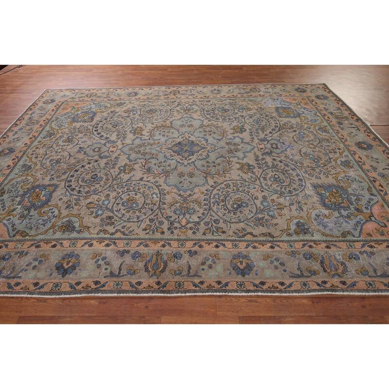 Distressed Tabriz Persian Antique Area Rug Handmade Wool Carpet - 8'0" x 10'9"