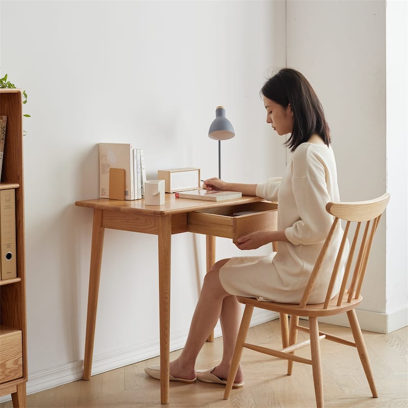 Solid Wood Natural Wood Computer Desk with Drawer