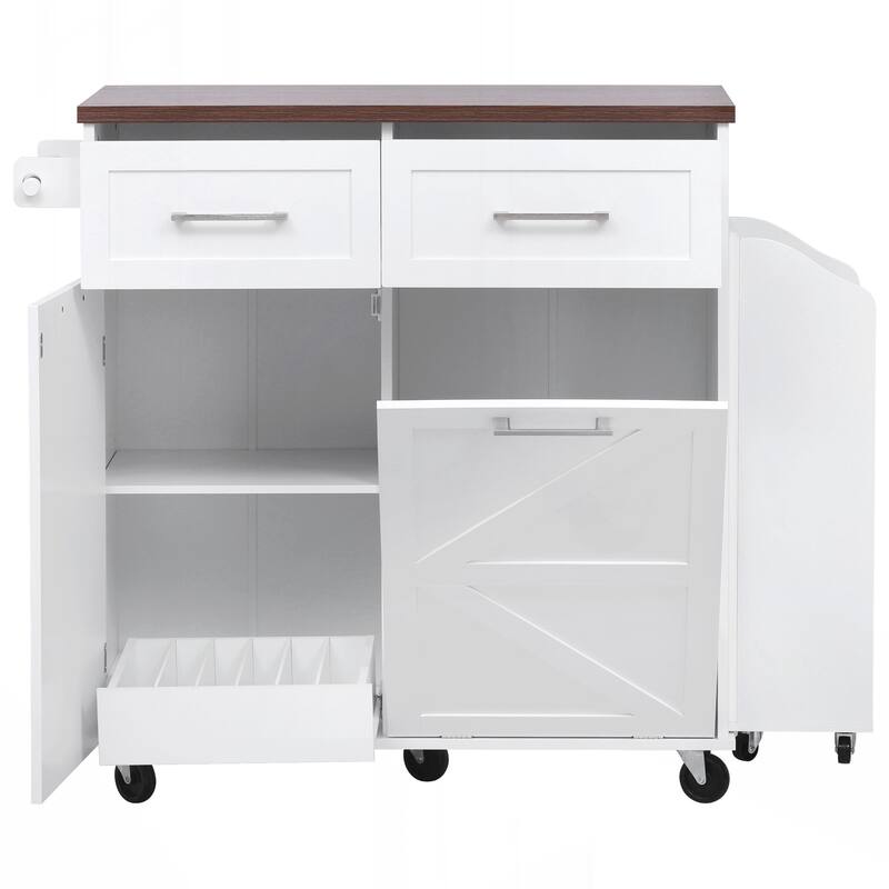 Kitchen Island with Drop Leaf, Kitchen Storage Island with Removable Side Racks, Two Drawers