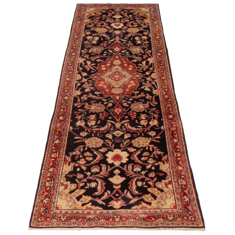 ECARPETGALLERY Hand-knotted Andelz Navy, Red Wool Rug - 3'5 x 11'7