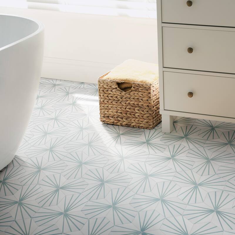 Merola Tile Horizon Dawn Hex Aguamarina 7-3/4" x 9" Porcelain Floor and Wall Tile