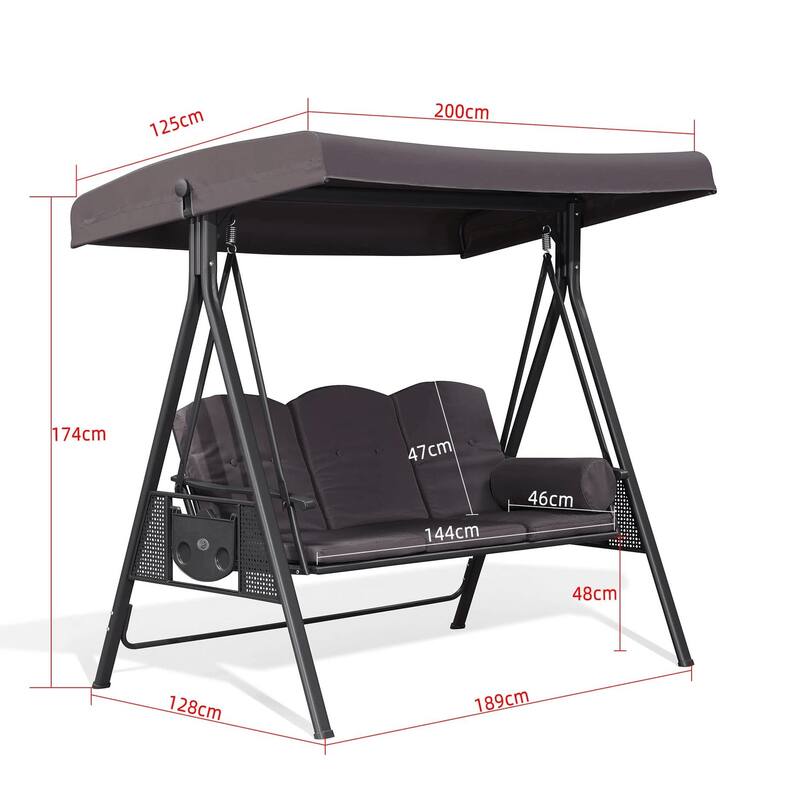 PURPLE LEAF Outdoor Patio Porch Swing with Stand, Swing Chair with Adjustable Tilt Canopy Steel Frame, Cushions Included