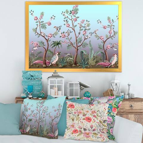 Designart 'Chinoiserie With Birds and Peonies II' Traditional Framed Art Print