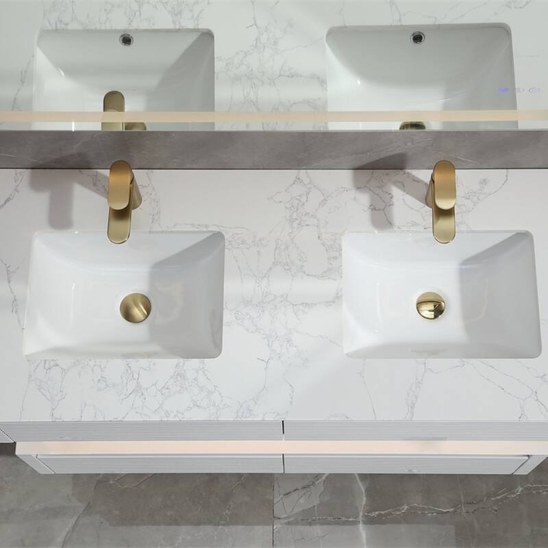 48 Inch Solid Wood Wall-Mounted Bathroom Vanity Set in Green/ White with Engineered Stone Top and Ceramic Sink
