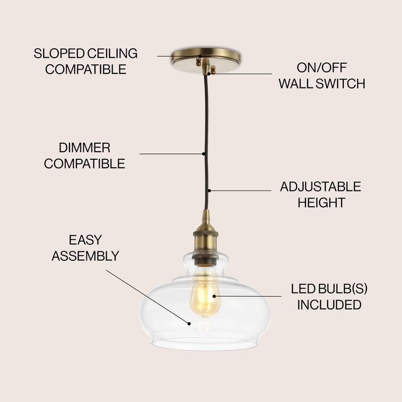 Kurtz 9.5" Pharmacy Metal/Glass LED Pendant, Chrome by JONATHAN Y