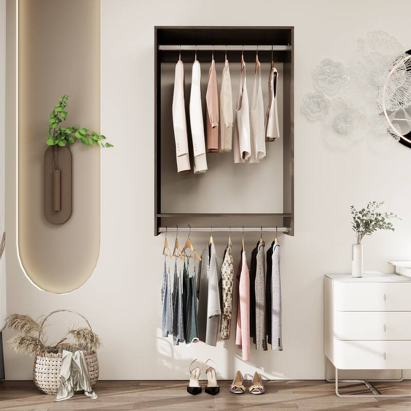 Modular Closet System Organizer with Hanging Rod and Adjustable Shelves, Wall-Mounted Walk in Closet Organizer with Drawers - Dark Grey-B6