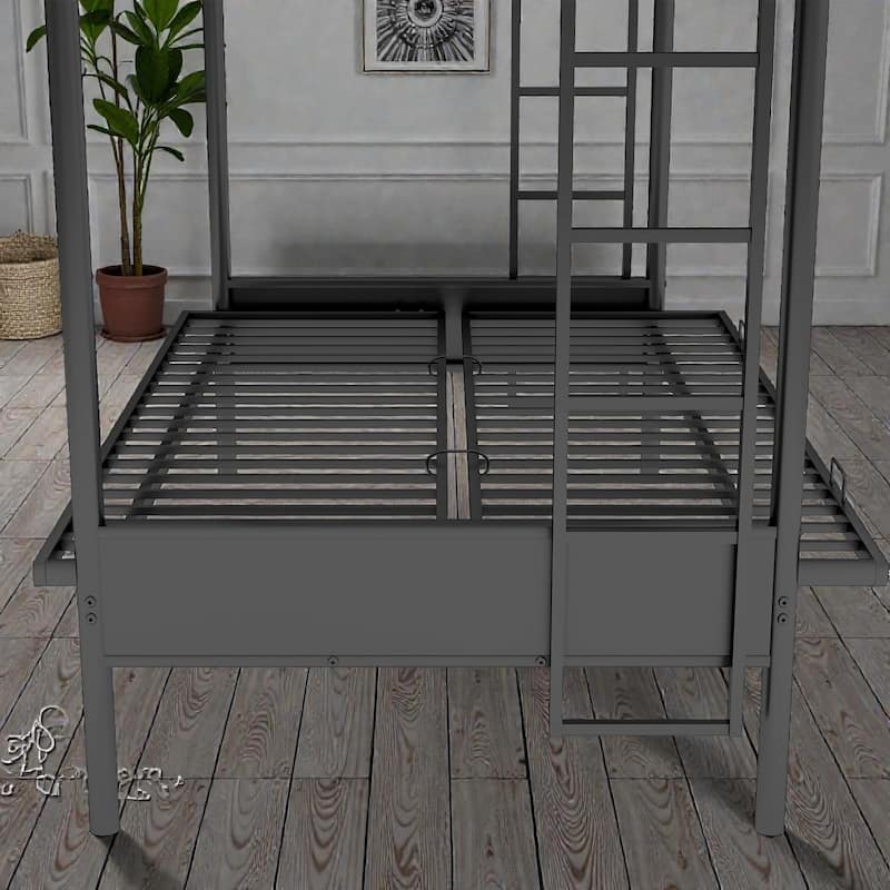 Twin over Full Metal Bunk Bed with Futon Sofa, Multi-Function Convertible Design, Heavy-Duty Steel Frame