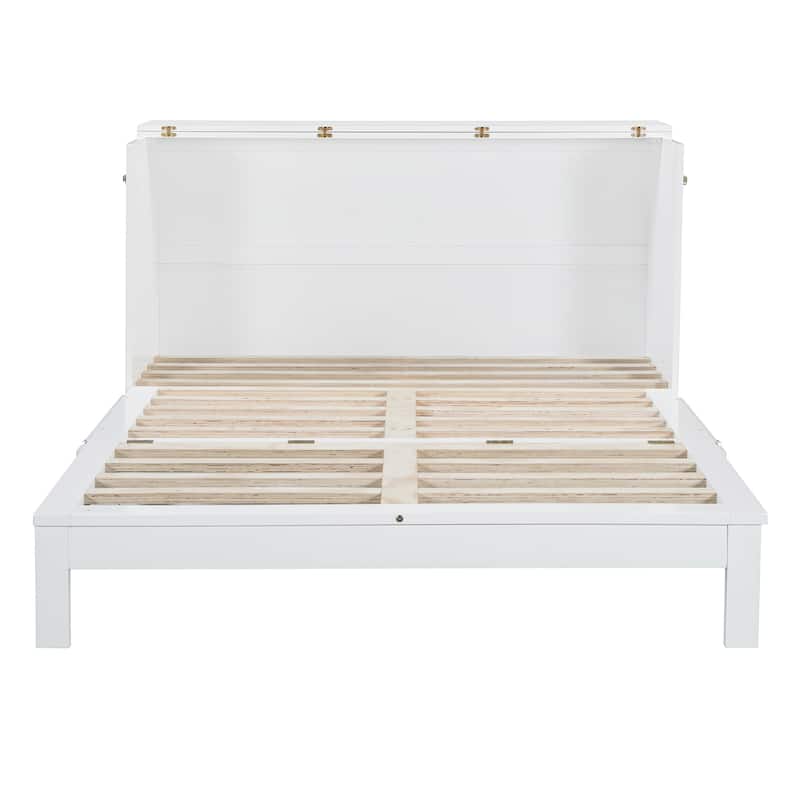 Queen Size Foldable Murphy Bed with Storage Drawers & USB Charging,Space Saving Wall Bed