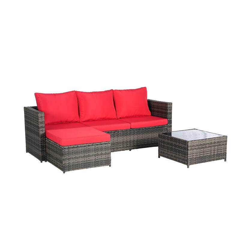 2-Pieces Outdoor Patio L-Shaped Sectional Sofa Set with Glass Coffee Table