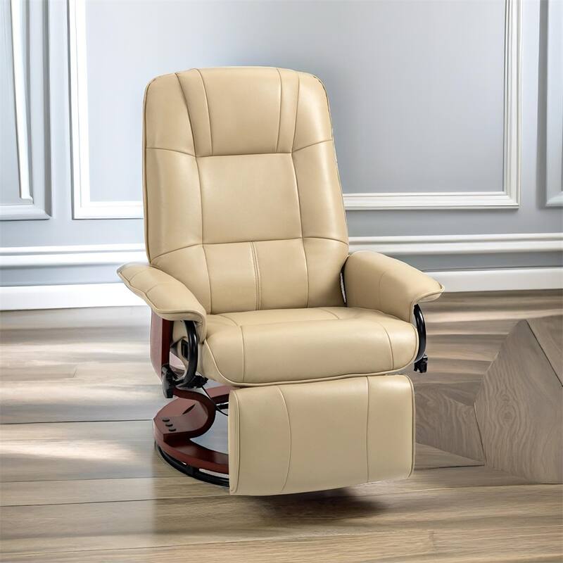Leather Manual Recliner with Swivel Wood Base Padded Armrest