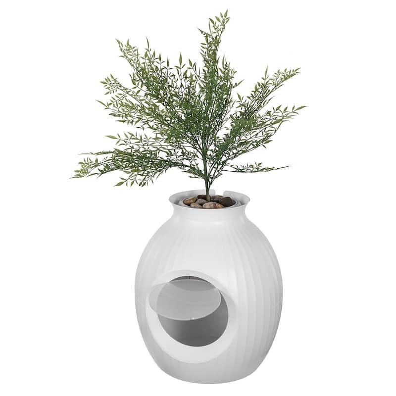 White Hidden Cat Litter Box with Artificial Plant and Plasma Odor Control System