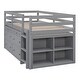 preview thumbnail 26 of 34, Twin/Full Size Low Loft Bed with Retractable Writing Desk and 4 Drawers, Wooden Loft Bed Frame w/ Lateral Portable Desk & Ladder