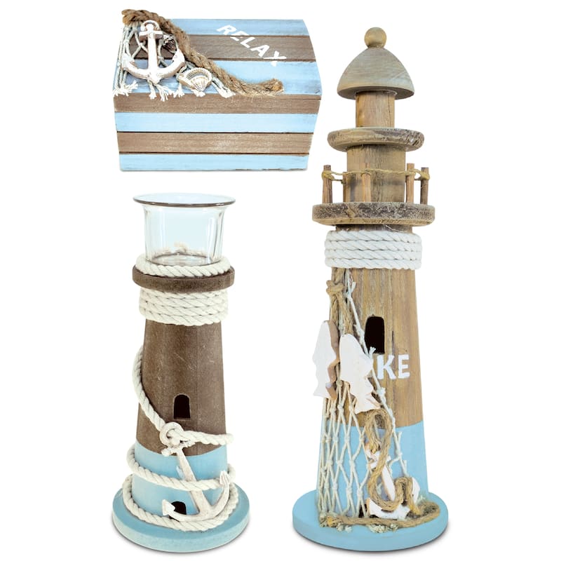 CoTa Global Jewelry Box, Lighthouse, and Tealight Candle Holder - 3 Pc
